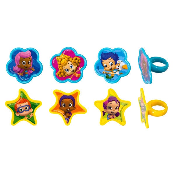 12 BUBBLE GUPPIES Cupcake Rings Gil, Molly and Gang Cake Toppers Birthday Party Decoration