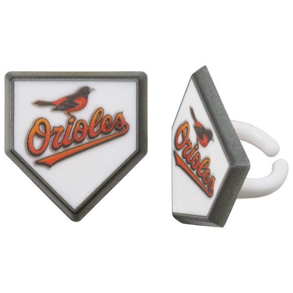 12 BALTIMORE ORIOLES Cupcake Rings MLB Home Plate Cake Toppers for Birthday Party Decoration