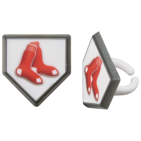 12 BOSTON RED SOX Cupcake Rings Mlb Home Plate Cake Toppers for Birthday Party Decoration
