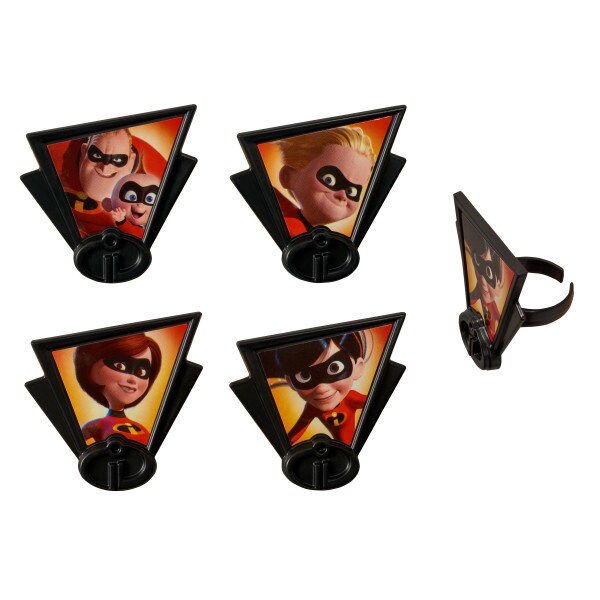 12 INCREDIBLES Cupcake Rings Dynamic Family Superhero Movie Cake Toppers Birthday Party Decoration