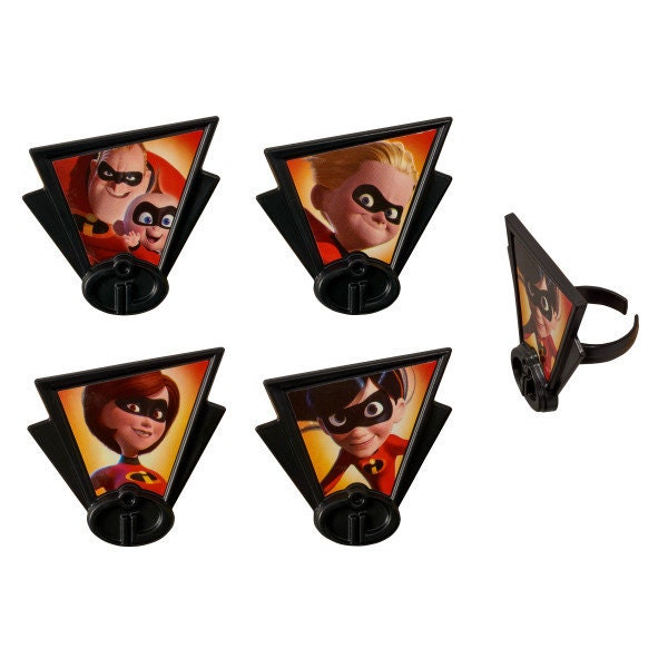 12 INCREDIBLES Cupcake Rings Dynamic Family Superhero Movie Cake Toppers Birthday Party Decoration Craft Supply