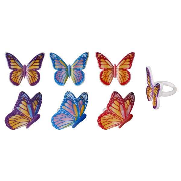 WATERCOLOR BUTTERFLIES Cupcake Rings (12) Spring Summer Easter Cake Toppers Party Decoration