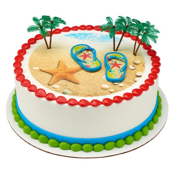 SUMMER FLIP FLOPS Cake Topper Palm Tree Beach Sand Party Vacation Cake Decoration Decoset
