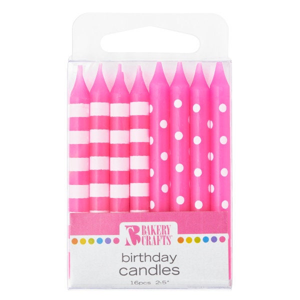 PINK DOTS & STRIPES Candles Birthday Cupcake Cake Toppers for Birthday Party Decoration polka dots Craft Supply