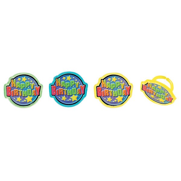 HAPPY BIRTHDAY Cupcake Rings (12) Assortment Gift Cake Toppers Birthday Party Decoration Picks