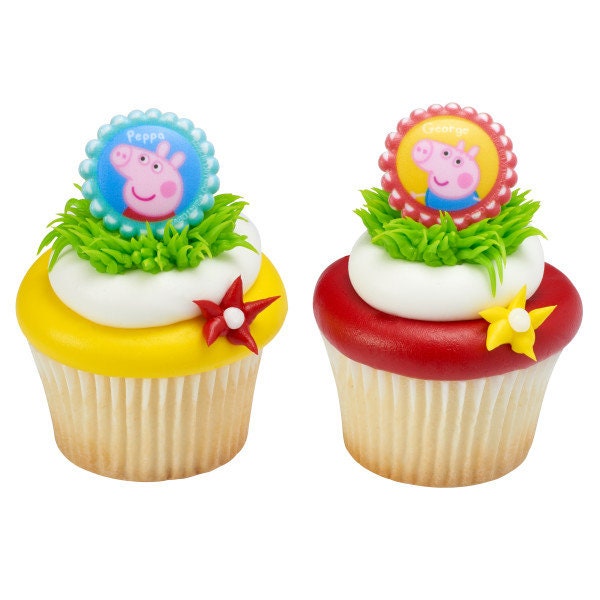12 PEPPA PIG Cupcake Rings Siblings George Cake Toppers Birthday Party Decoration Picks