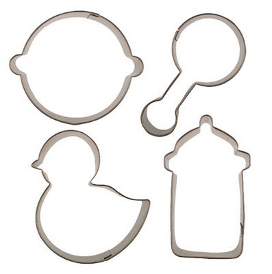 Cutie Cupcake Baby Cutter Set - Baby Face, Bottle, Rattle, and Duck -- For cakes, cupcakes, and cookies. Fondant OR Gumpaste