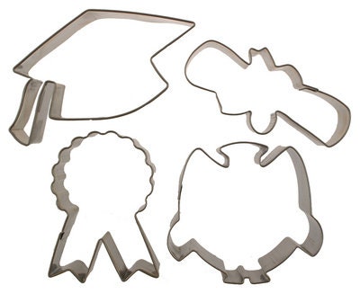 Cutie Cupcake Graduation Cutter Set - Graduation Cap, Owl, Ribbon, Diploma -- For cakes, cupcakes, and cookies. Fondant OR Gumpaste