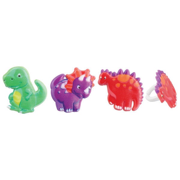 12 DINO PALS Cupcake Rings Dinosaur Birthday Cake Toppers Party Decoration Picks