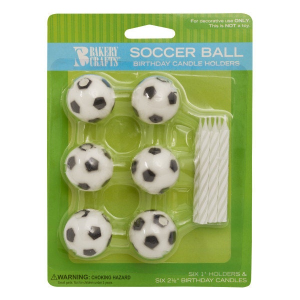 SOCCER BALL Candle Holder Set With Candles Cupcake Cake Toppers Birthday Party Decoration Team Craft Supply