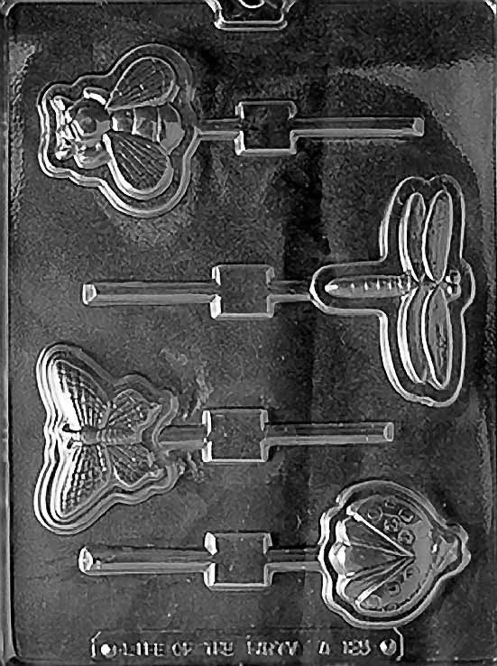 4 GARDEN BUGS LOLLY Ladybug Sucker Chocolate Candy Mold