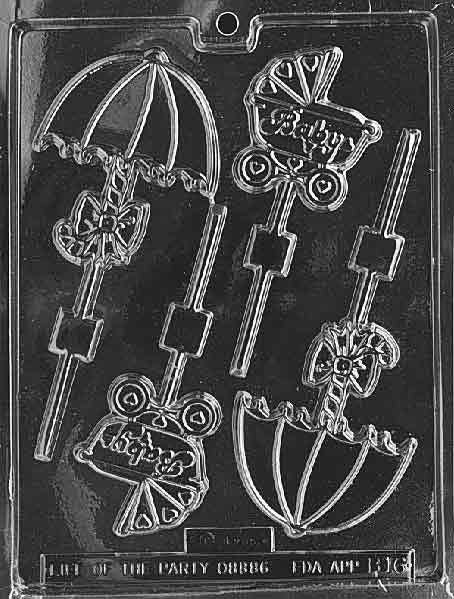 CARRIAGE And UMBRELLA LOLLY Baby Sucker Chocolate Candy Mold