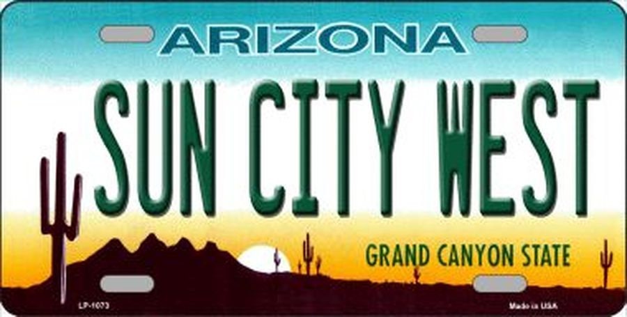 SUN CITY WEST Arizona State Background Metal License Plate Craft Supply