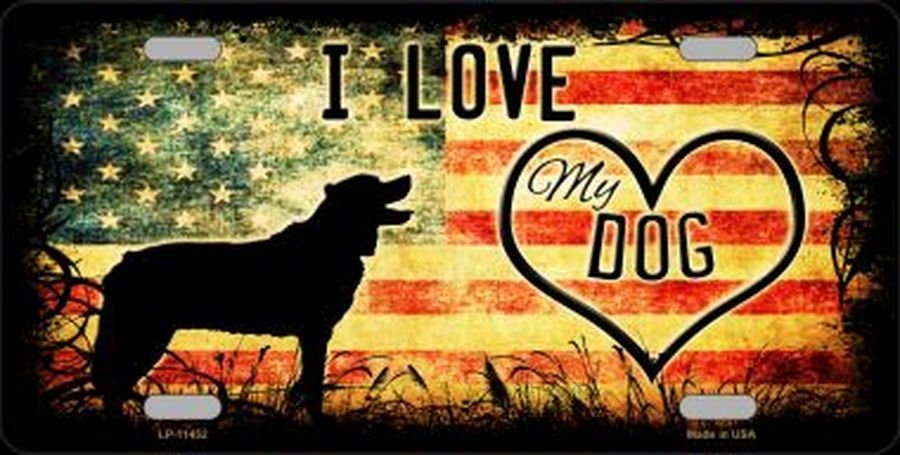 I LOVE MY DOG American Flag Metal License Plate