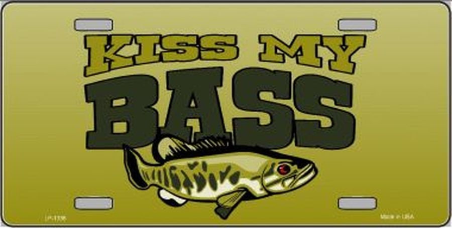 KISS MY BASS Funny Ass Fishing Metal License Plate Craft Supply
