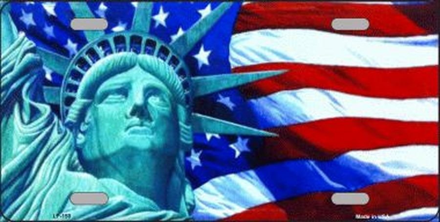 LADY LIBERTY Statute Of Liberty With Flag Metal License Plate
