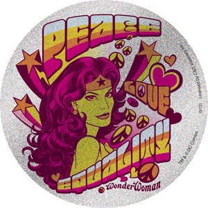 WONDER WOMAN Peace Love Round Sticker Decal - DC Comics