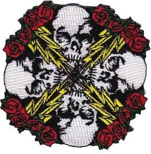 MOUSE & KELLEY Skull Roses Lightning Patch - Embroidered Rock Band Patch Applique Grateful Dead