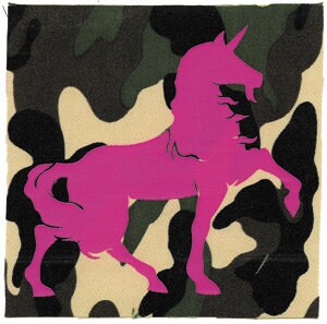 Pink Unicorn on Camoflauge Patch - Embroidered Patch Applique