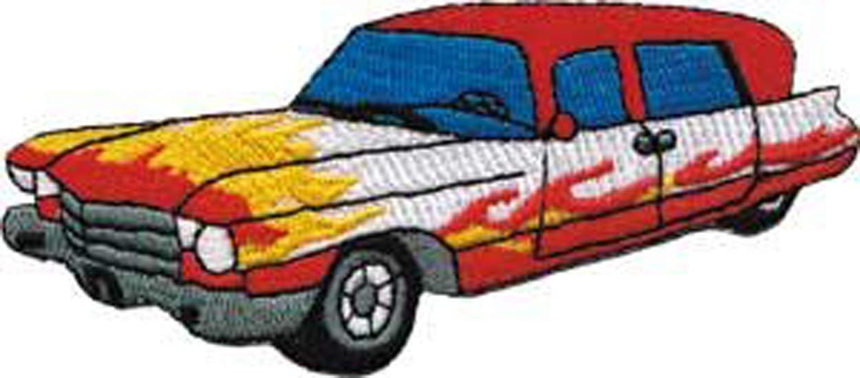 AMBULANCE Hot Rod Patch - Embroidered Patch Applique - Car Culture Roadster With Flames