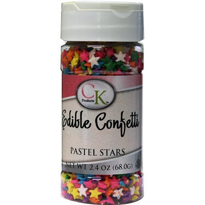 Pastel Stars Sprinkles Edible Confetti Quins - For Cupcakes, Cake, Cookies, Chocolate dipped Pretzels - 2.4 oz.