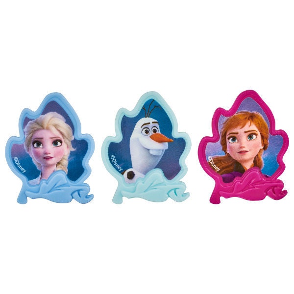 12 DISNEY FROZEN II Cupcake Rings Elsa Anna Olaf Cake Toppers for Birthday Party Decoration 2