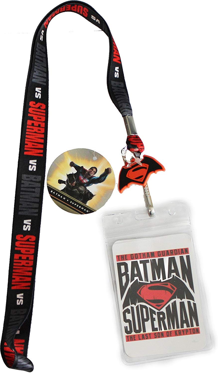 BATMAN Vs SUPERMAN Lanyard ID Badge Holder With Charm - Keyring Keyfob Keychain Dc Comics - Dawn Of Justice Movie Craft Supply