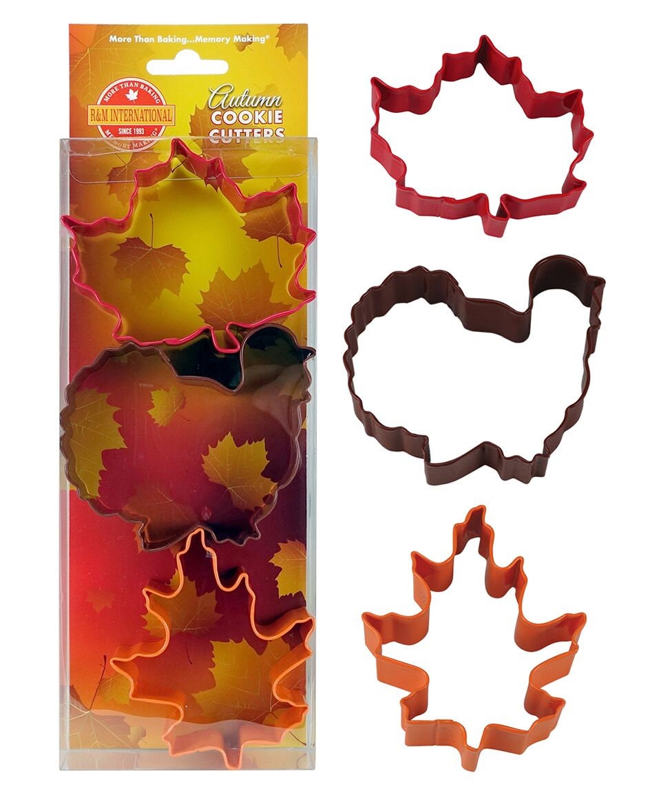 AUTUMN Cookie Cutters, Maple Leaf, Turkey, Oak Leaf, 3-Piece Set Metal - Cakes Cupcakes Cookies Fondant Party