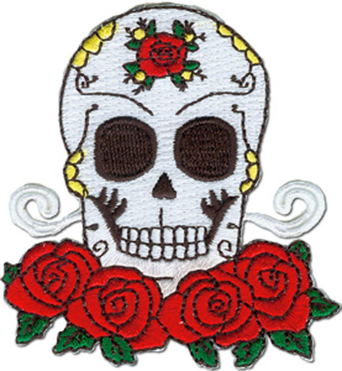 CANDY SKULL With Roses Patch - Skulls Embroidered Patch Applique
