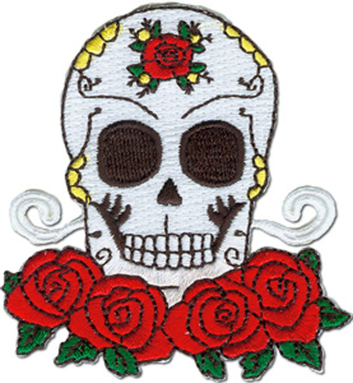 CANDY SKULL With Roses Patch - Skulls Embroidered Patch Applique Craft Supply
