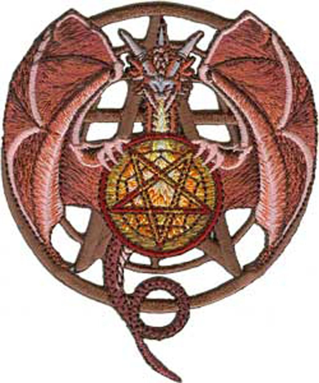 RED DRAGON With Pentagram Patch - Embroidered Patch Applique Craft Supply