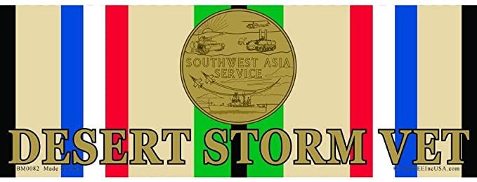 DESERT STORM VET Bumper Sticker Decal - Ribbon & Medal Vets Veteran Military Navy Marines Army
