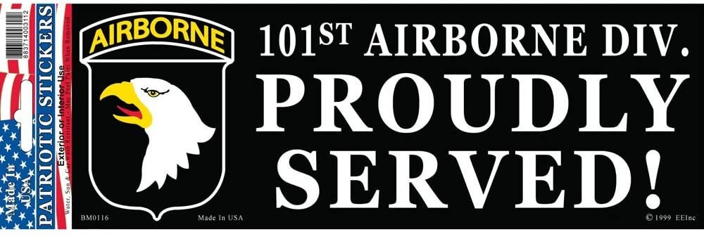 ARMY 101st AIRBORNE DIVISION Proudly Served Bumper Sticker Decal - Veteran Vets Military Navy Marines Army Air Force Craft Supply