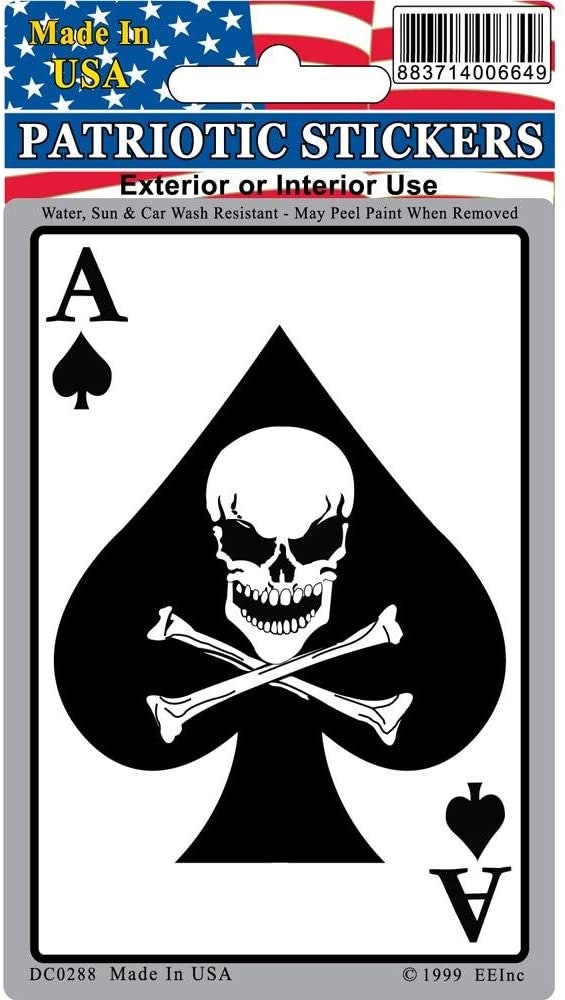 ACE OF SPADES Skull & Crossbones Sticker Decal - Patriotic American Military 2nd Amendment Death Ace Craft Supply