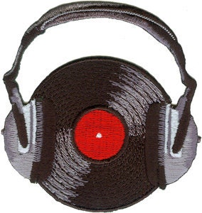 Record With Headphones Vinyl Record Player Music Patch - Embroidered Rock Band Patch Applique Craft Supply