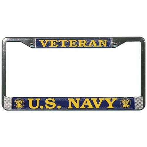 U.S. NAVY Veteran Metal Chrome License Plate Frame - USN United States Navy Veteran Vet Craft Supply