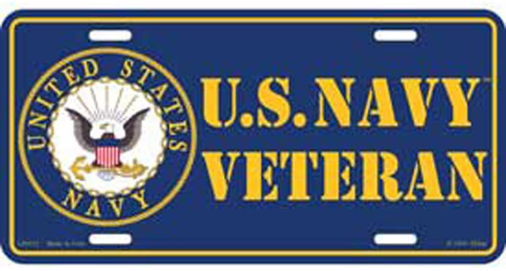 U.S. NAVY Veteran Logo Metal License Plate - Military Vet Veteran - United States Navy Craft Supply