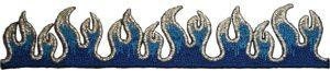 FLAMES Blue Silver Strip Patch - Embroidered Patch Applique - Blue Fire Flames Craft Supply