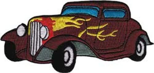 BROWN HOT ROD With Flames Patch - Embroidered Patch Applique Hot Rod - Car Culture