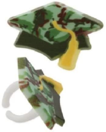 Camouflage Military Graduation Grad Cap Hat (12) Party Cupcake Topper Rings Craft Supply