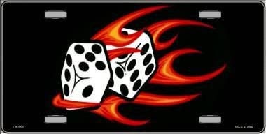 HOT FLAMING DICE Red Metal License Plate Sign Novelty Vanity Shooting Dice
