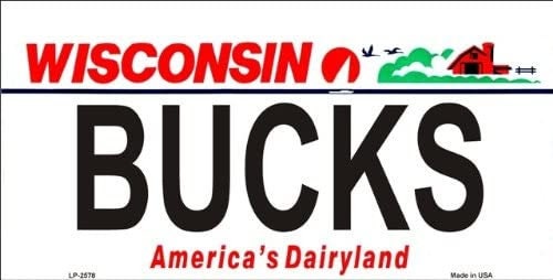 BUCKS Wisconsin State Background Metal License Plate Sign Novelty Vanity Craft Supply