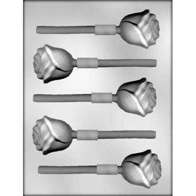 ROSE Sucker Chocolate Candy Mold -- Rose Bud Valentines Stem