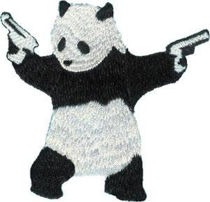 Panda with Gun Patch - Embroidered Patch Applique - Panda Bear Zoo Animal