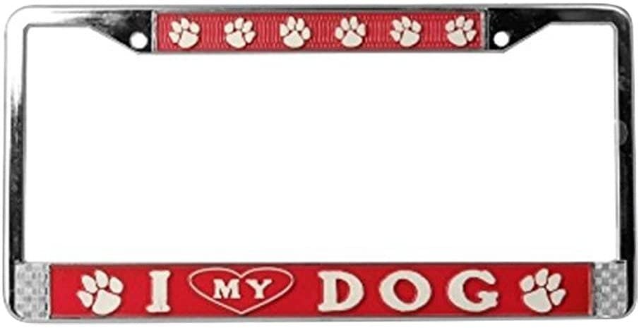 I LOVE MY DOG Metal License Plate Frame - Dog Lover Paw Prints Pet Heart Craft Supply