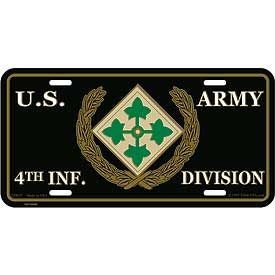 ARMY 4TH INFANTRY DIVISION Metal License Plate - Military Vet Veteran - United States Army Combat Soldiers Craft Supply