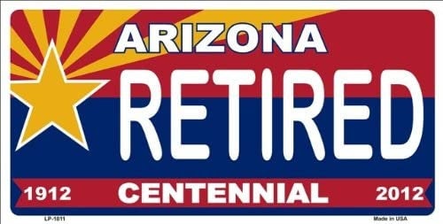 ARIZONA RETIRED Centennial State Background Metal License Plate Diamondbacks Craft Supply