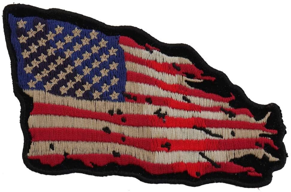 Tattered US American Flag Patch - Embroidered Iron on Patch - United States of America Flag Craft Supply