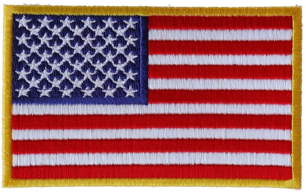 US Flag Yellow Border Patch - Embroidered Iron on Patch - United States of America Flag