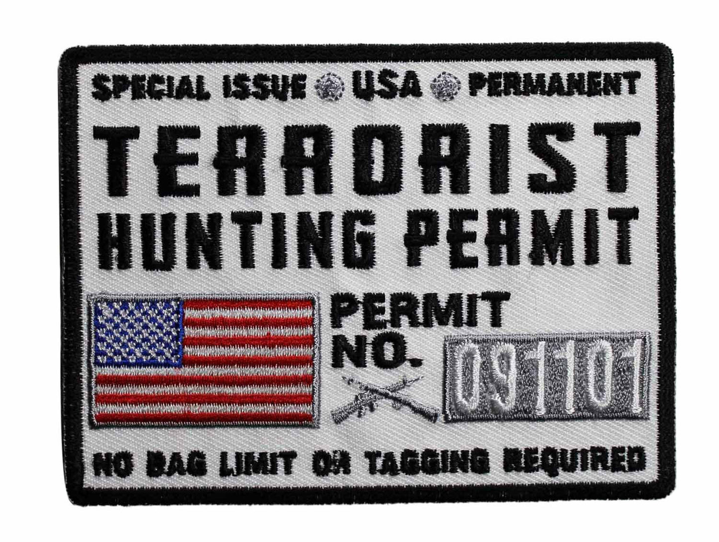 Terrorist Hunting Permit Patch - Flag Military Embroidered Patch Appliqué